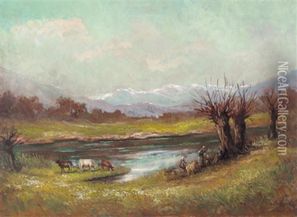 Paesaggio Con Laghetto Oil Painting - Gioacchino Galbusera