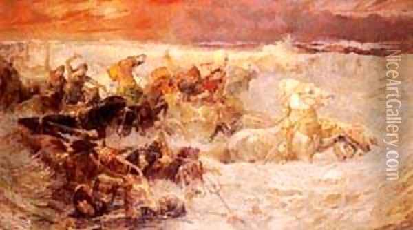 Pharaoh s Army Engulfed By The Red Oil Painting - F. A. Bridgeman
