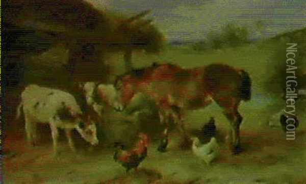 A Rustic Farmstead Oil Painting - Walter Hunt