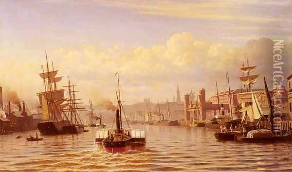Shipping On The River Tyne, Newcastle Oil Painting - Christian Eckardt