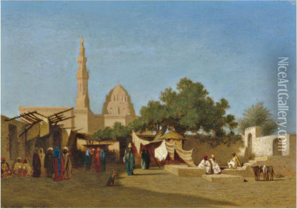 La Mosquee Du Sultan Hassan, Caire Oil Painting - Charles Theodore Frere