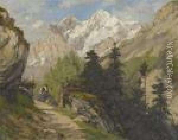 Alpine Wegpartie Mit Rastender Bauerin Oil Painting - Richard Hortense