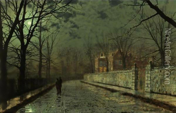 A Moonlit November Night Oil Painting - John Atkinson Grimshaw