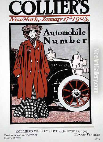 Cover illustration for the Automobile Number, Colliers Magazine, January 17th 1903 Oil Painting - Edward Penfield