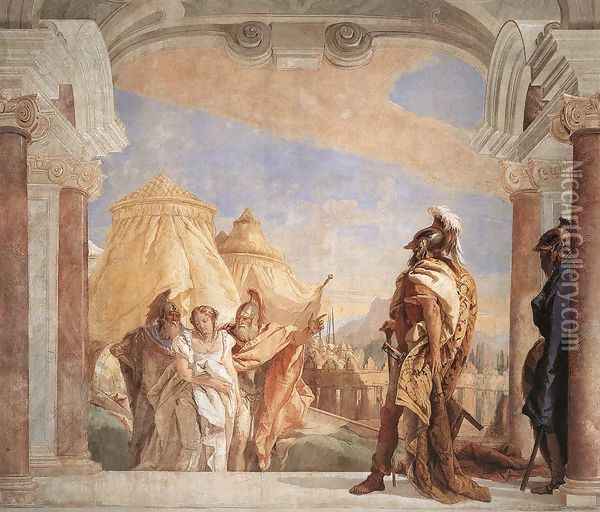 Eurybates and Talthybios Lead Briseis to Agamemmon 1757 Oil Painting - Giovanni Battista Tiepolo