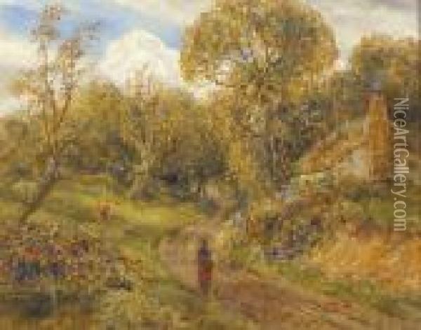 A Country Lane. Oil Painting - William Joseph Caesar Julius Bond
