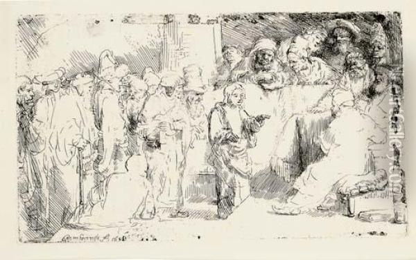 Christ Disputing With The Doctors: A Sketch (bartsch, Hollstein 65; Hind 257) Oil Painting - Rembrandt Van Rijn