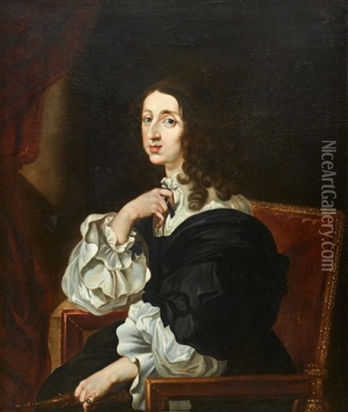 Portrait Of Queen Christina Oil Painting - Sebastien Bourdon