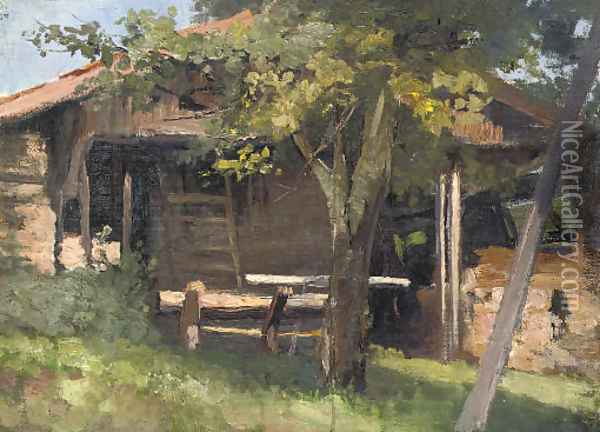 A woodland cabin Oil Painting - Franz Roubaud