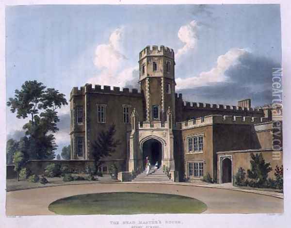 The Head Masters House, Rugby School, from History of Rugby School, part of History of the Colleges, engraved by Joseph Constantine Stadler (fl.1780-1812) pub. by R. Ackermann, 1816 Oil Painting - William Westall