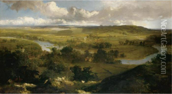 Streatley And Goring On Thames Oil Painting - Edmund John Niemann, Snr.
