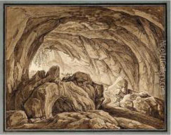 A View Of The Zingheri Cave At Vicovaro Oil Painting - Rene-Louis-Maurice Beguyer De Chancourtois