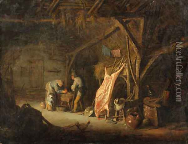 Peasants in a barn Oil Painting - Isaack Jansz. van Ostade