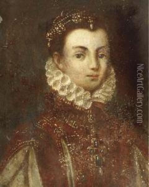 Portrait Of A Lady, Bust-length, In An Embroidered Dress Oil Painting - Lavinia Fontana