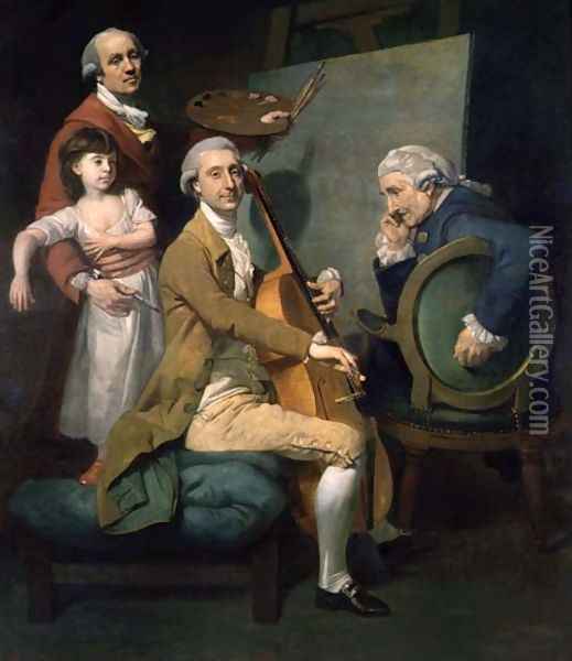 Self Portrait With his Daughter, Maria Theresa and Possibly Giacobbe and James Cervetto c.1779 Oil Painting - Johann Zoffany