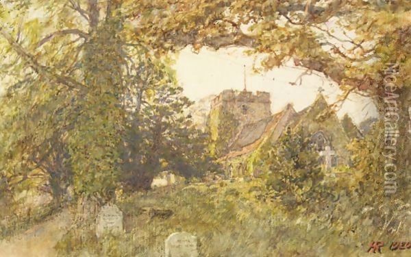 A Country Church Oil Painting - Henry R. Robinson