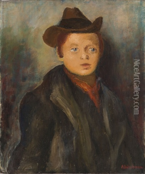 Boy In Hat Oil Painting - Abraham Weinbaum