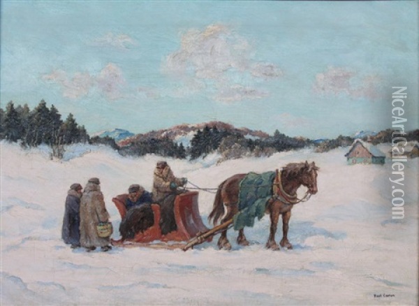 New Year's Greetings - A Laurentian Scene, Quebec Oil Painting - Paul Archibald Octave Caron