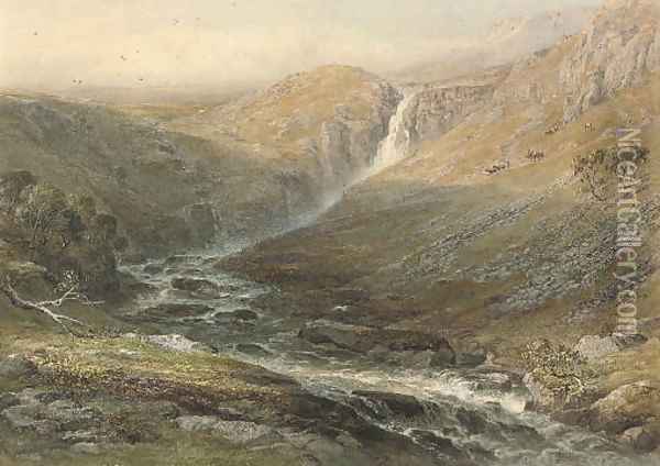 The highlands Red deer coming down off the hill to water Oil Painting - George Arthur Fripp