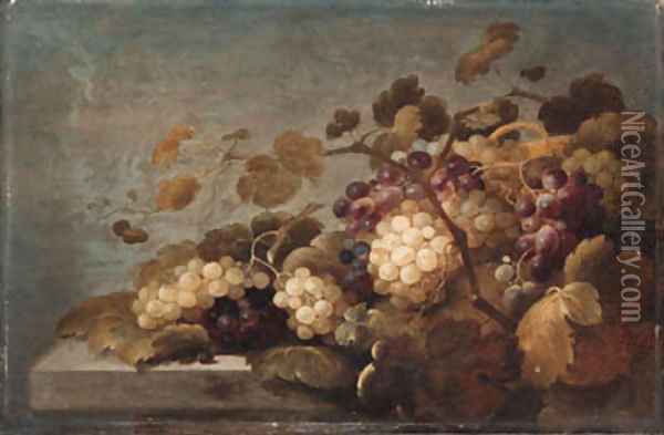 Grapes on a stone ledge Oil Painting - Roloef Koets