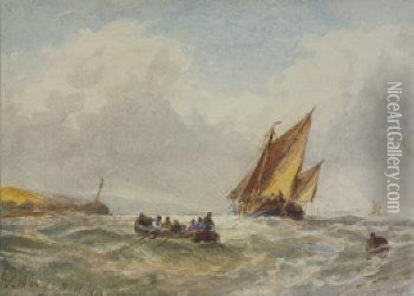 Figures In A Rowing Boat With Shipping Nearby Oil Painting - Edwin Hayes