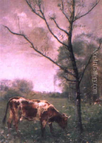 Weidelandschaft Mit Grasender Kuh Oil Painting - Marie Francois Firmin-Girard