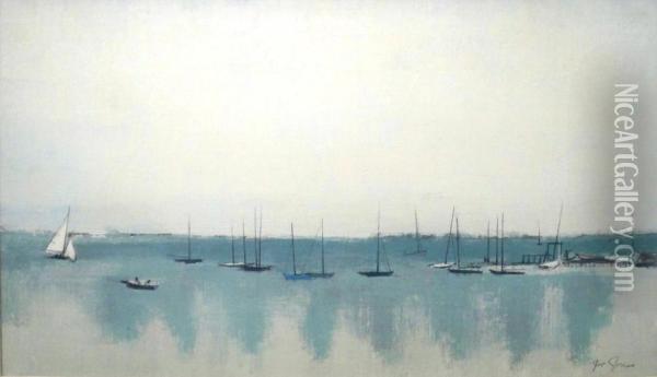 Sail Boats And Reflections Oil Painting - Joe L. Jones