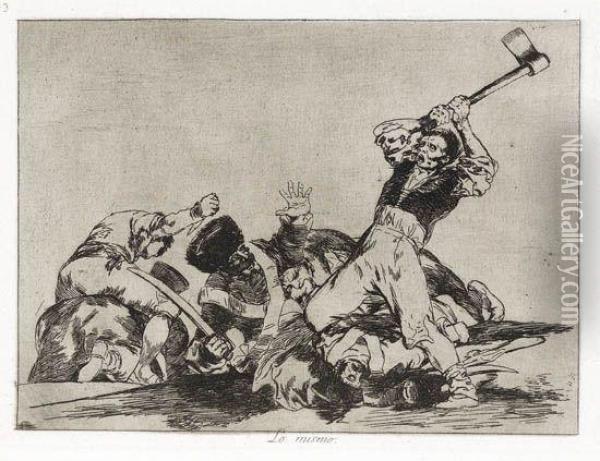 Group Of 8 Etchings With Aquatint From Los Desastres De La Guerra Oil Painting - Francisco De Goya y Lucientes
