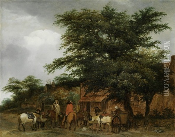 Vier Reiter Vor Einer Herberge Oil Painting - Isaac Van Ostade