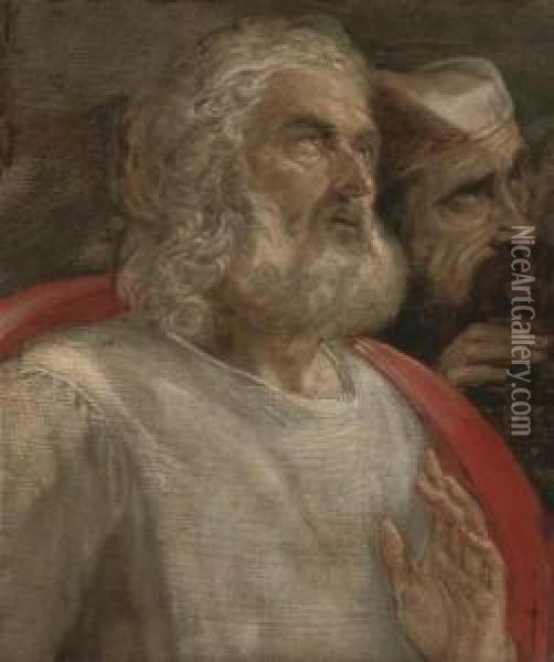 Two Men Looking Upward: A Fragment Oil Painting - Domenico Tintoretto