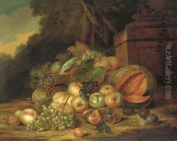 Pears, apples, melons, grapes Oil Painting - Robert Van Der Myn