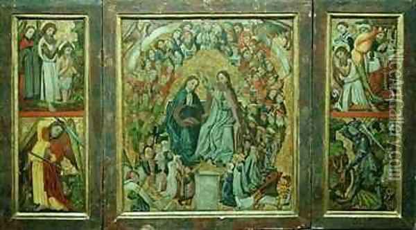 Coronation of the Virgin Baptism of Christ Death of St John the Baptist St George Slaying the Dragon Oil Painting - Konrad von Friesach