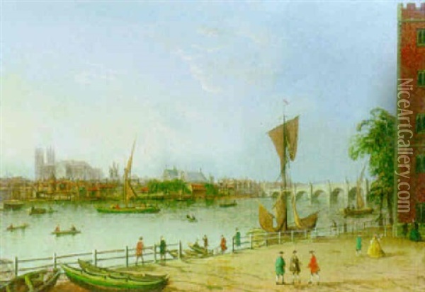 View Of Westminister From Lambeth Oil Painting - John Paul