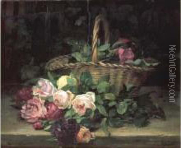 Panier De Roses Oil Painting - Dominique Rozier