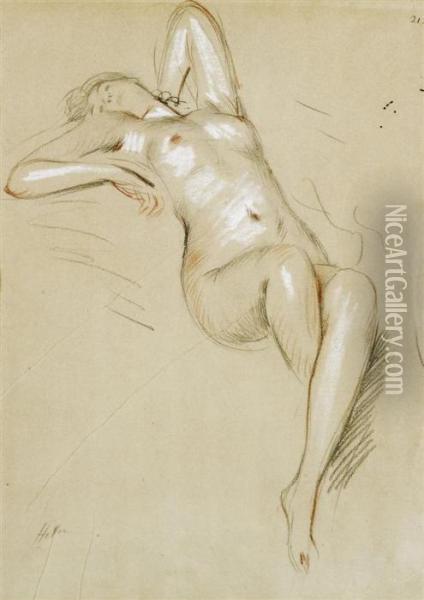 Female Nude In Reclining Pose Oil Painting - Paul Cesar Helleu