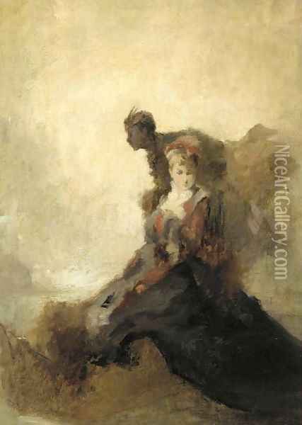 A young lady and her attendant Oil Painting - Tranquillo Cremona