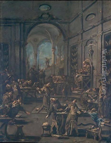 La Biblioteca Del Convento Con Frati Novizi Al Lavoro Oil Painting - Alessandro Magnasco