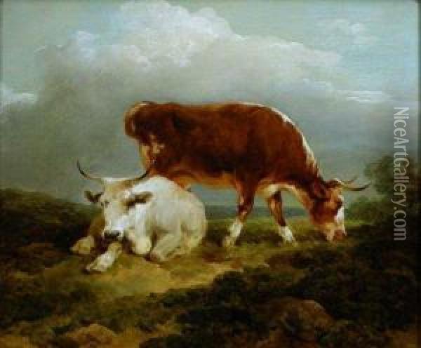 Deux Vaches Dans Un Paysage Oil Painting - Loutherbourg, Philippe de