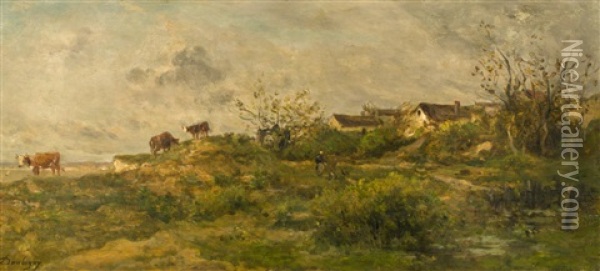 Vaches Au Paturage A Villerville Oil Painting - Charles Francois Daubigny