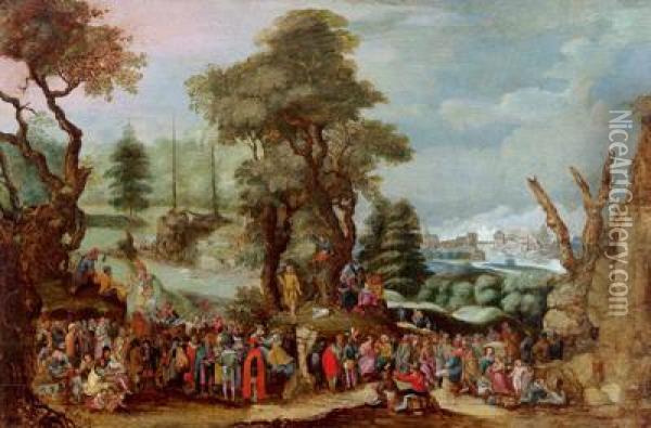 La Predica Di San Giovanni Battista In Un Paesaggio Boschivo Con Una Citta Sullo Sfondo Oil Painting - Hans Ii Jordaens