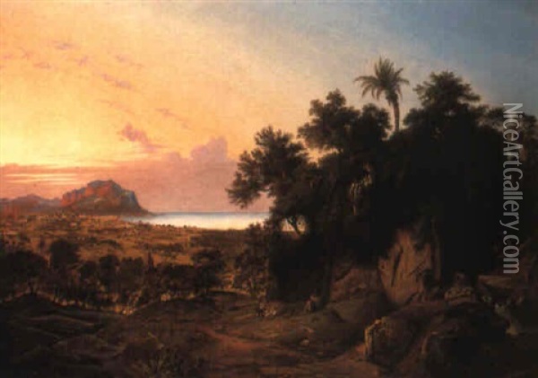 The Gulf Of Palermo With Monte Pellegrino Oil Painting - Joseph Firmenich