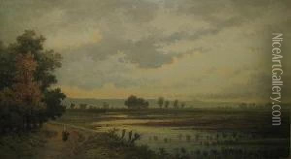 Langs Het Moeras. Oil Painting - Emile Puttaert