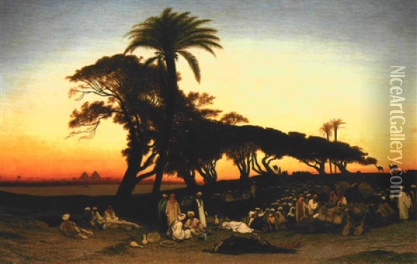 Twilight Near Cairo Oil Painting - Charles Theodore (Frere Bey) Frere