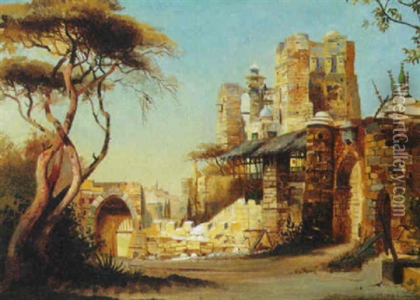 The Gates Of An Ancient Town Oil Painting - Ludwig Hans Fischer