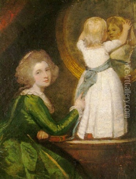 Portrait Of Mrs Russel With Her Son, Henry Oil Painting - George Romney