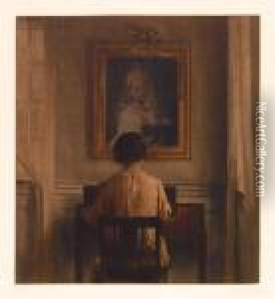 At The Spinet Oil Painting - Peder Vilhelm Ilsted