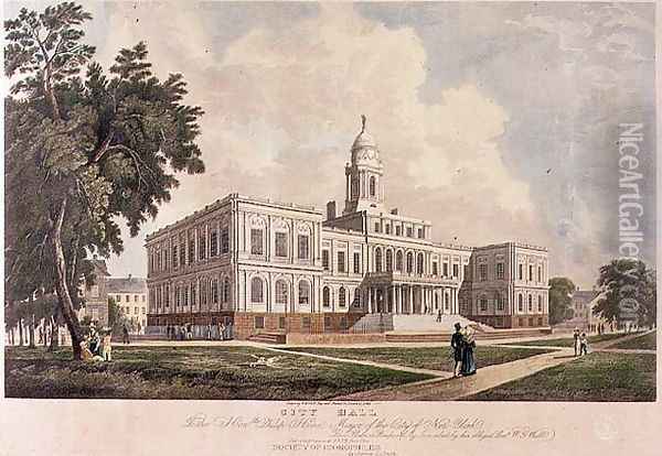 City Hall, engraved, printed and coloured by I. Hill, 1826 Oil Painting - William Guy Wall