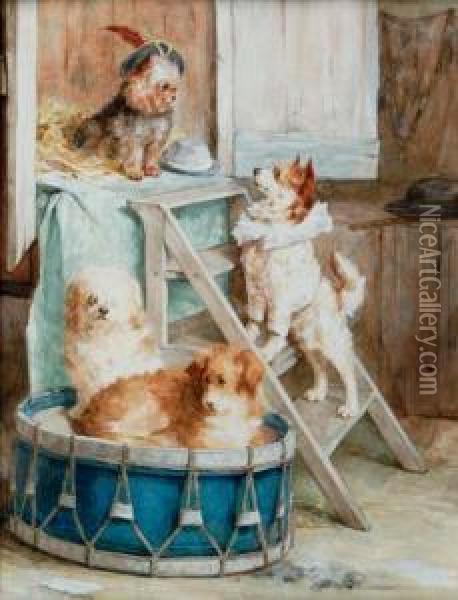 Derriare La Baraque: Playful Dogs Oil Painting - Charles van den Eycken