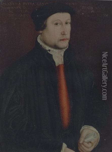 Portrait Of The Botanist Johannes Von Stein In A Black Coat, A Scroll In His Left Hand Oil Painting - Hans Holbein the Elder