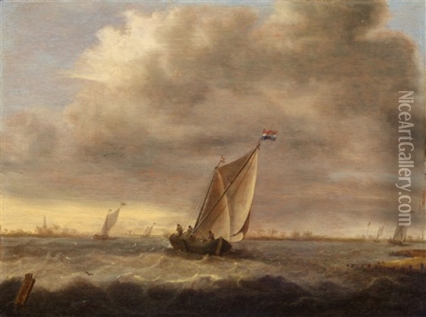 Fishing Boats On Rough Seas Oil Painting - Pieter Coopse